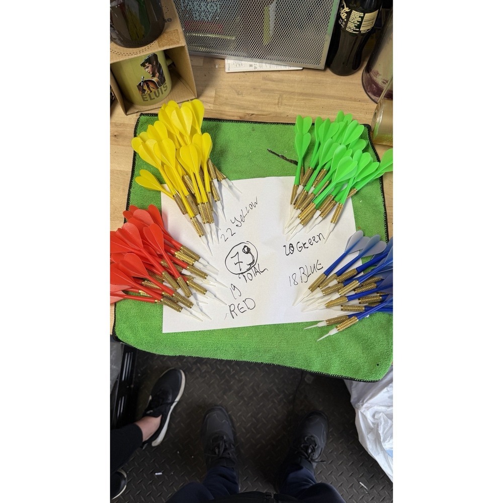 79 Soft Tip Darts‎ Lot Brass Barrels + Extra Tips Yellow Green Red Blue